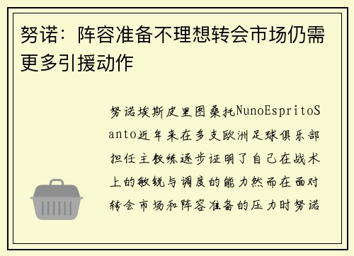 努诺：阵容准备不理想转会市场仍需更多引援动作